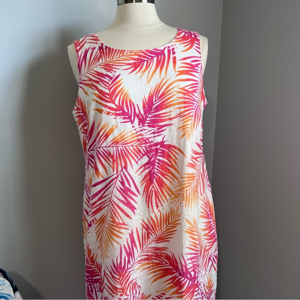 J. Jill 12 Pink Orange Tropical Linen Sleeveless Shift Dress - Picture 3 of 17